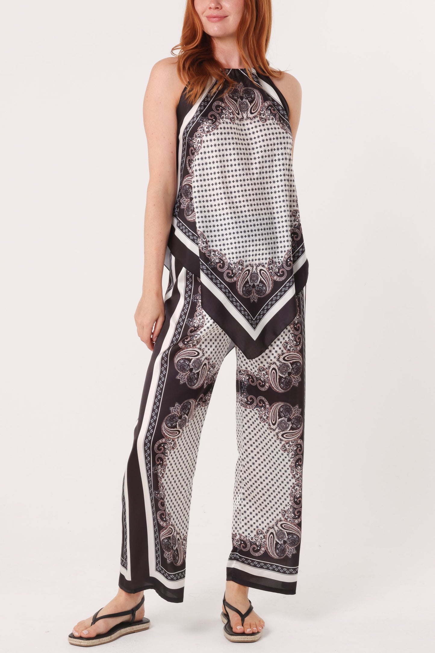 Scarf Print Halter Top & Trouser Set