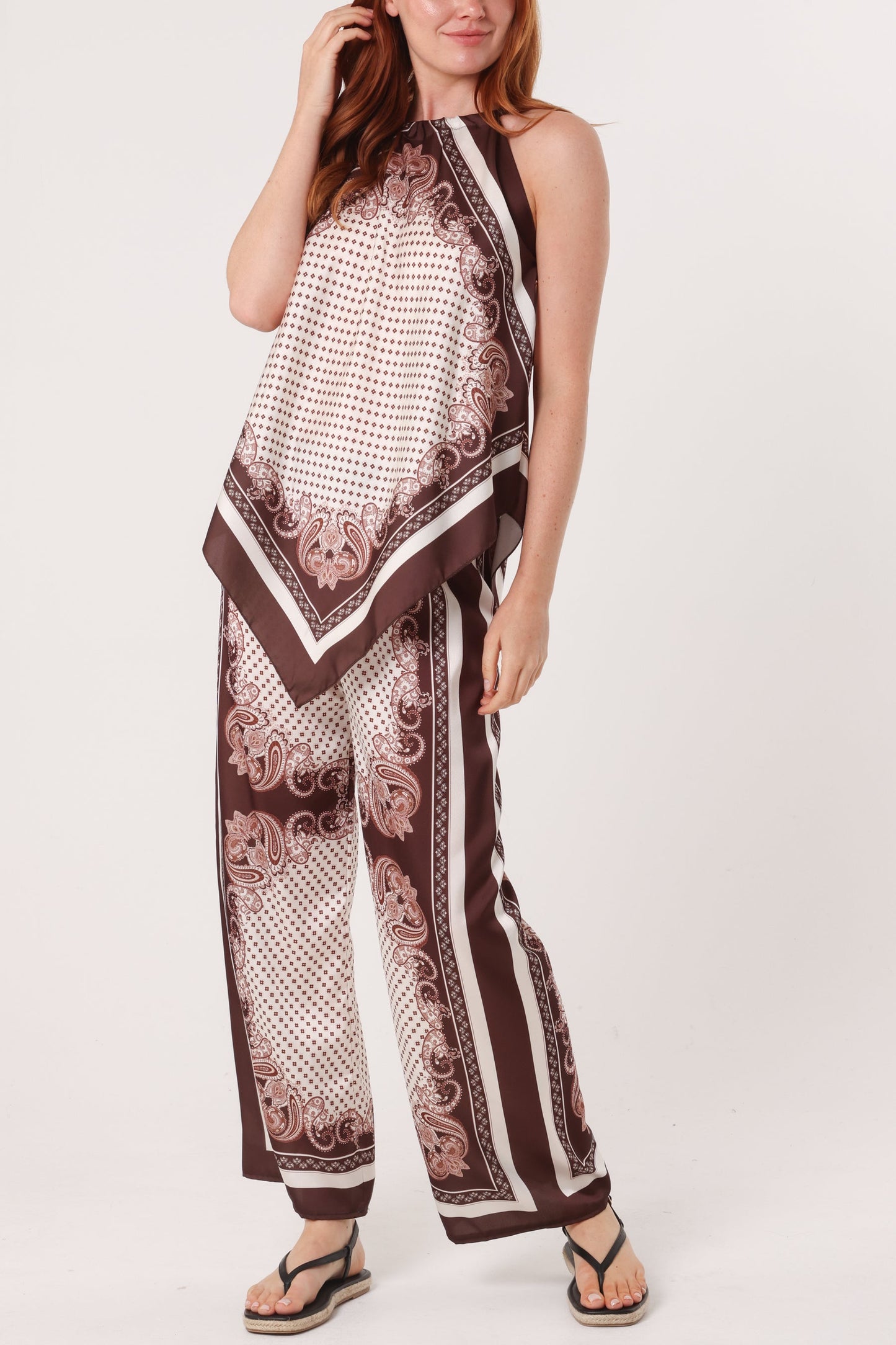 Scarf Print Halter Top & Trouser Set