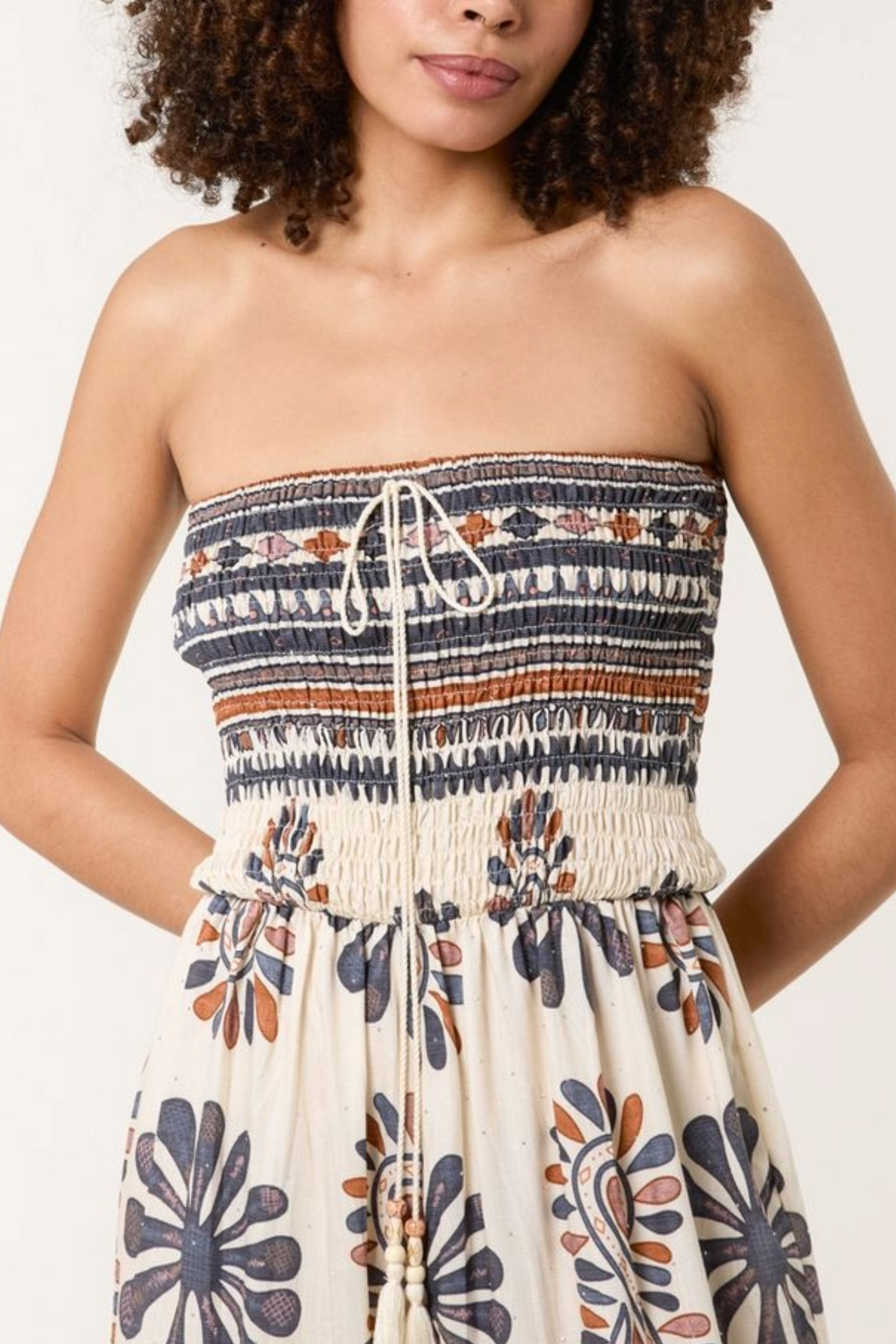 Printed Shirred Bandeau Jumpsuit