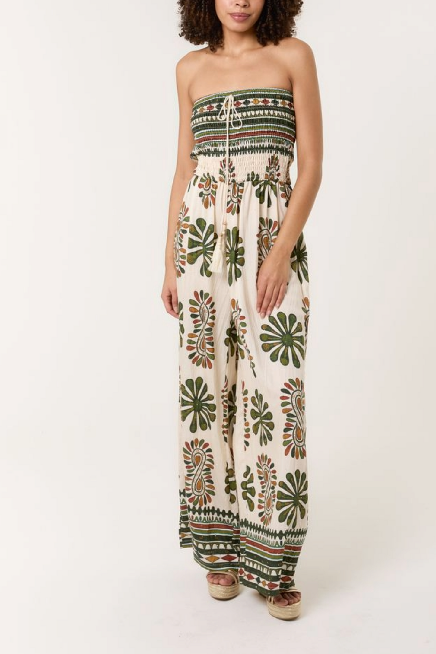 Printed Shirred Bandeau Jumpsuit
