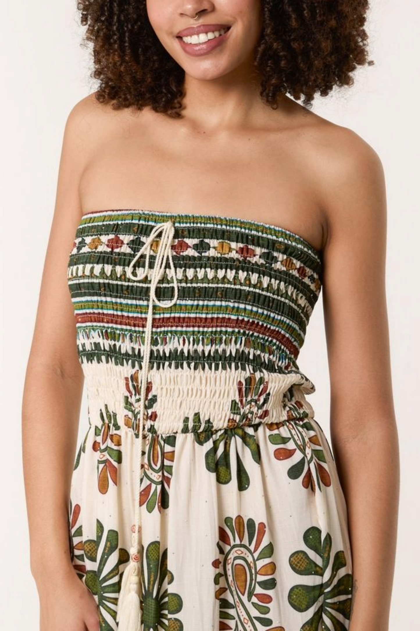 Printed Shirred Bandeau Jumpsuit