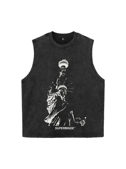 Original Fashion Men's Statue of Liberty Print Sleeveless Denim Vest