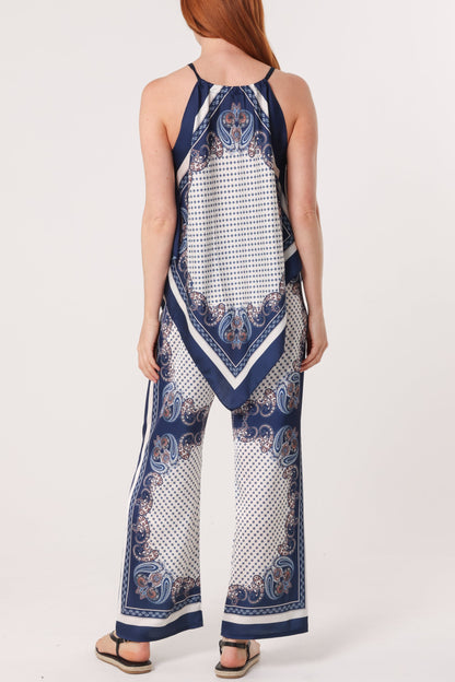 Scarf Print Halter Top & Trouser Set