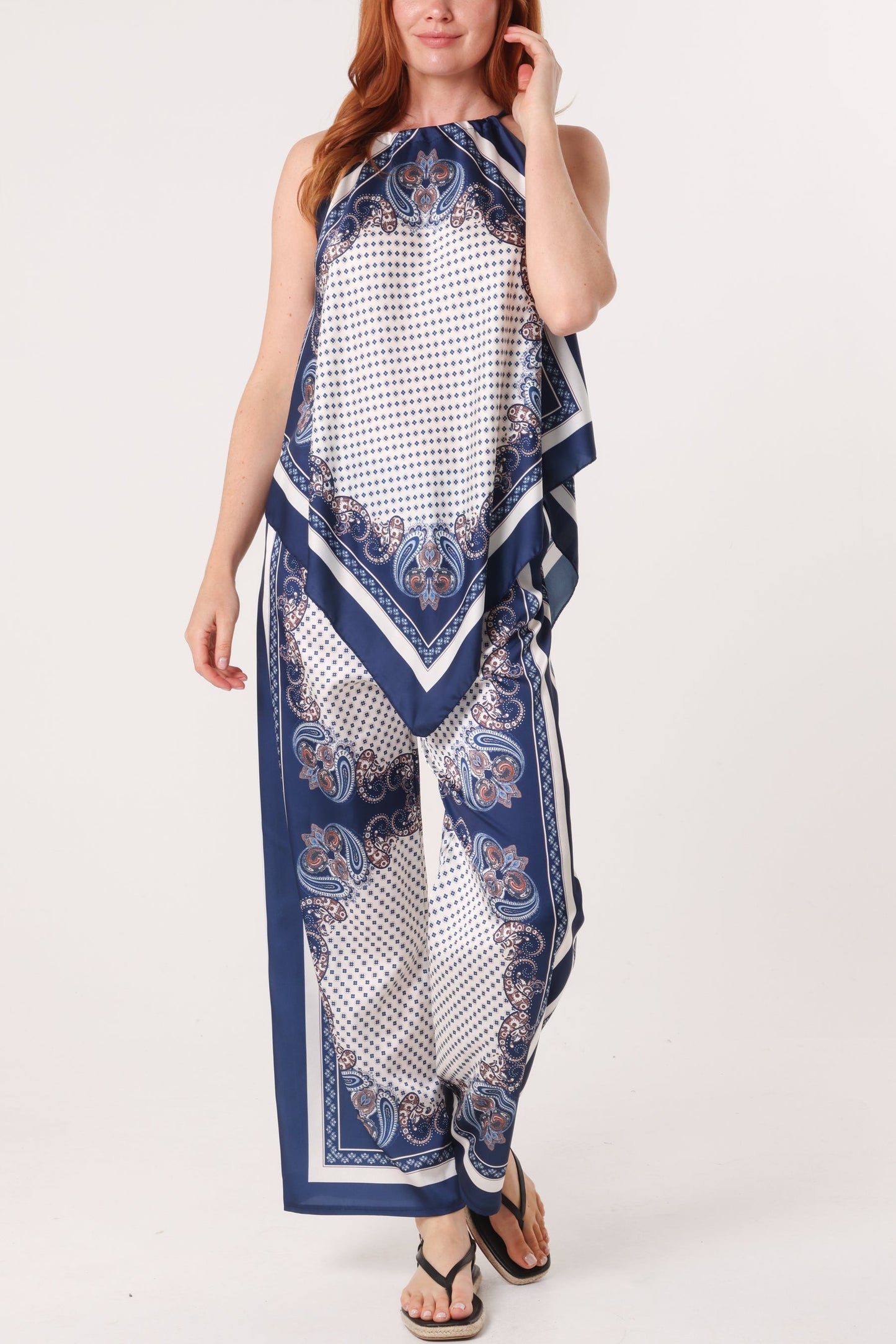 Scarf Print Halter Top & Trouser Set