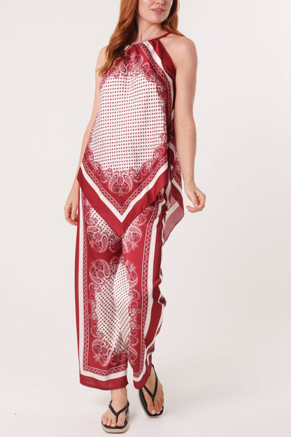 Scarf Print Halter Top & Trouser Set