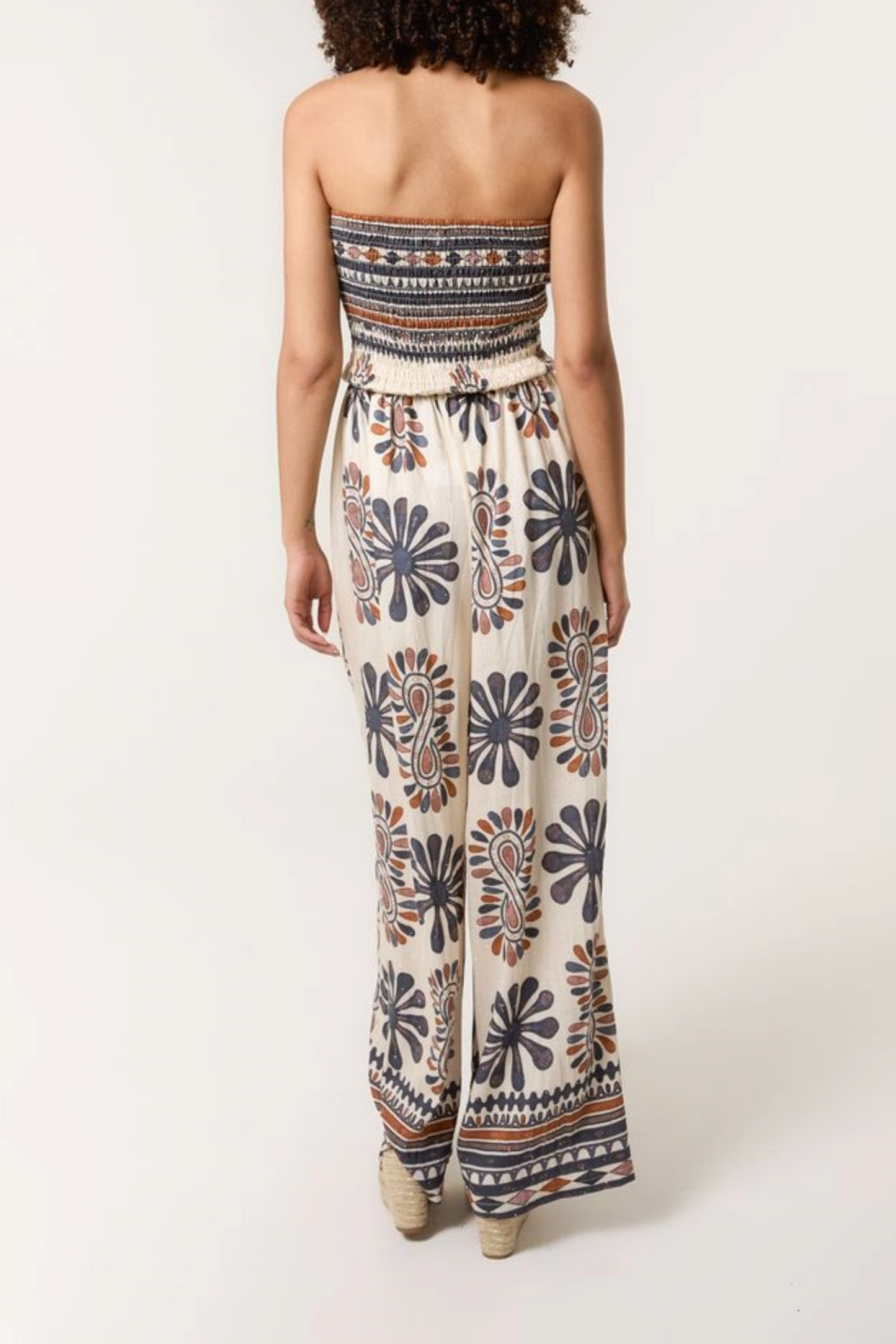 Printed  Shirred Bandeau Jumpsuit