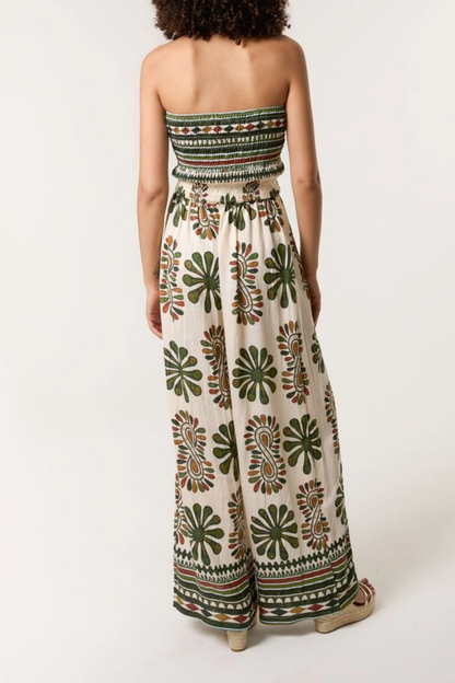 Printed  Shirred Bandeau Jumpsuit